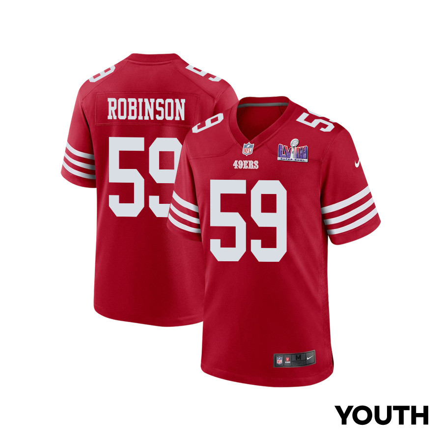 Curtis Robinson 59 San Francisco 49ers Super Bowl LVIII Patch Game YOUTH Jersey - Scarlet - JSDV519