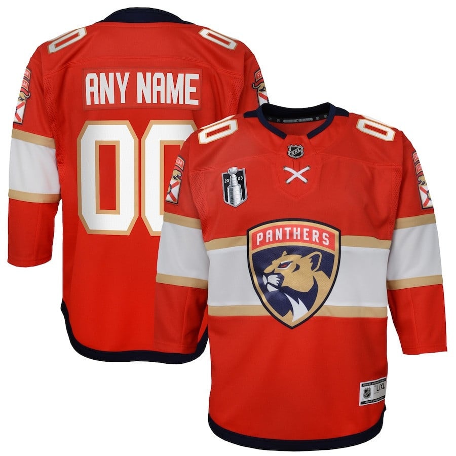 Custom 00 Florida Panthers Youth 2023 Stanley Cup Final Home Jersey - Red - JS585
