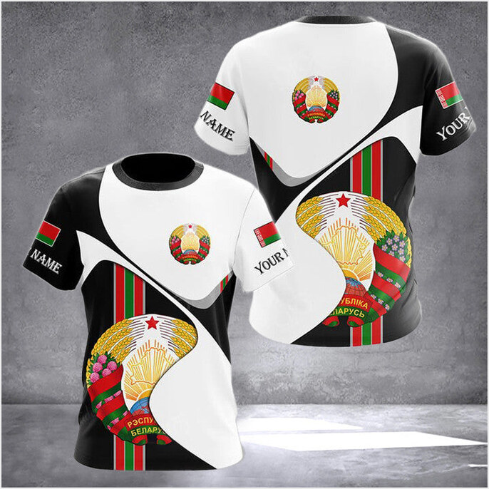 Custom Belarus Coat Of Arms White Wave T-Shirt Belarus Clothing Online Gifts For Belarusian