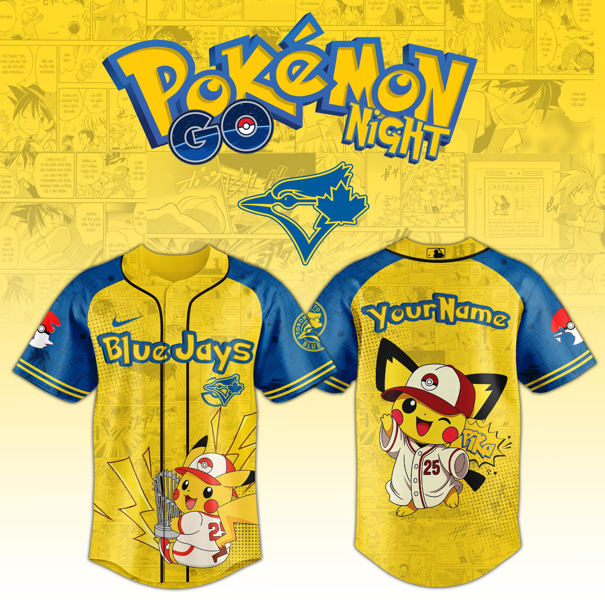 Custom Blue Jays X Pokemon Go Night 2025 Jersey Baseball Player Gift Ideas