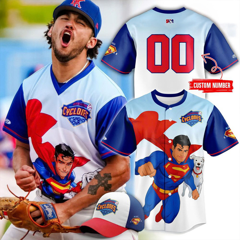 Custom Brooklyn Cyclones Superman Night 2025 Jersey Brooklyn Cyclones Merch Fans Gifts