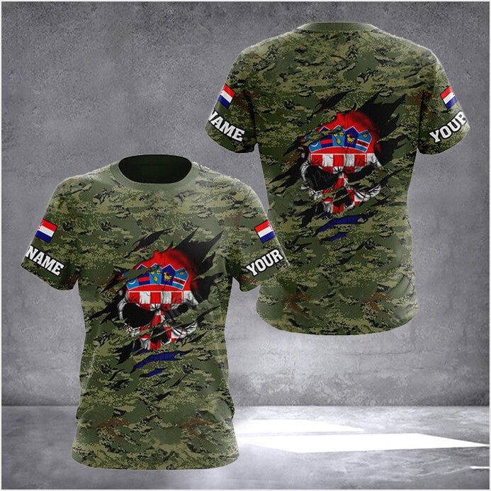 Custom Croatia Flag Skull Camouflage T-Shirt Men Croatia Clothing Birthday Gifts For Croatians