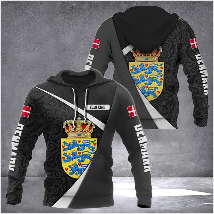 Custom Denmark Coat Of Arms Maori Pattern Hoodie Denmark Clothing Danish Birthday Gift Ideas