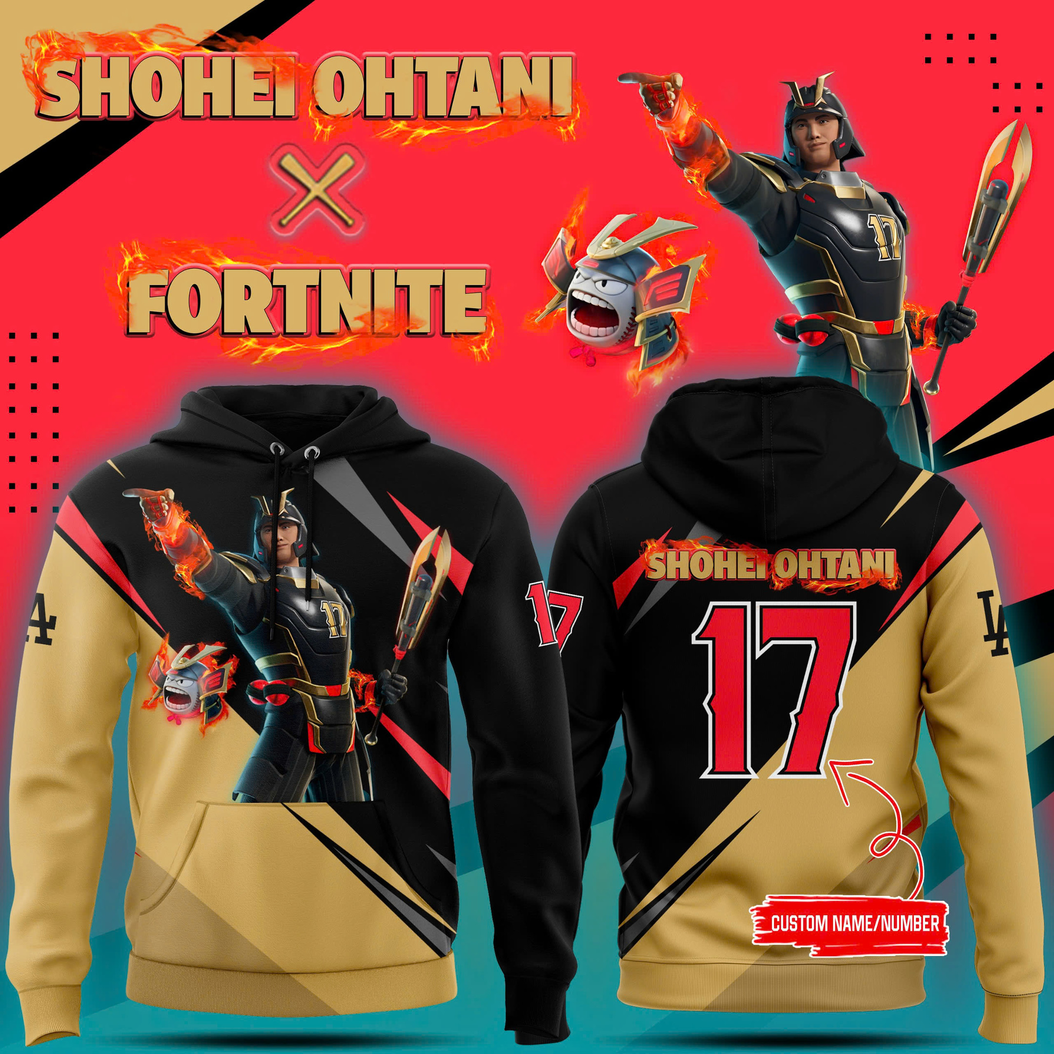 Custom Fortnite X Shohei Ohtani Collab Hoodie Best Gifts For Baseball Lovers