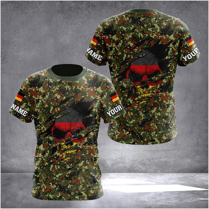 Custom Germany Flag Skull Camouflage T-Shirt French Mens Fashion Birthday Gifts For Dad