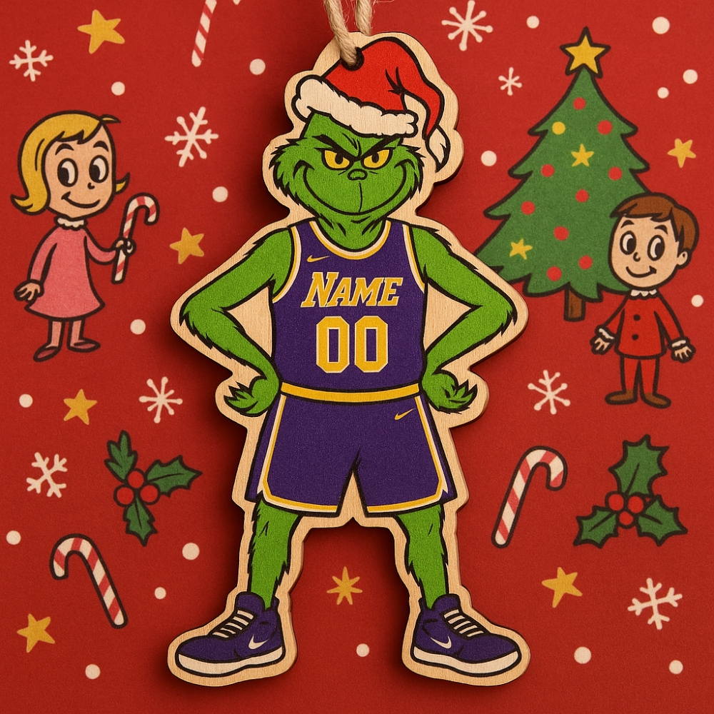 Custom Grinch Los Angeles Lakers Wooden Ornament Personalized Name And Number Christmas Gift 2025