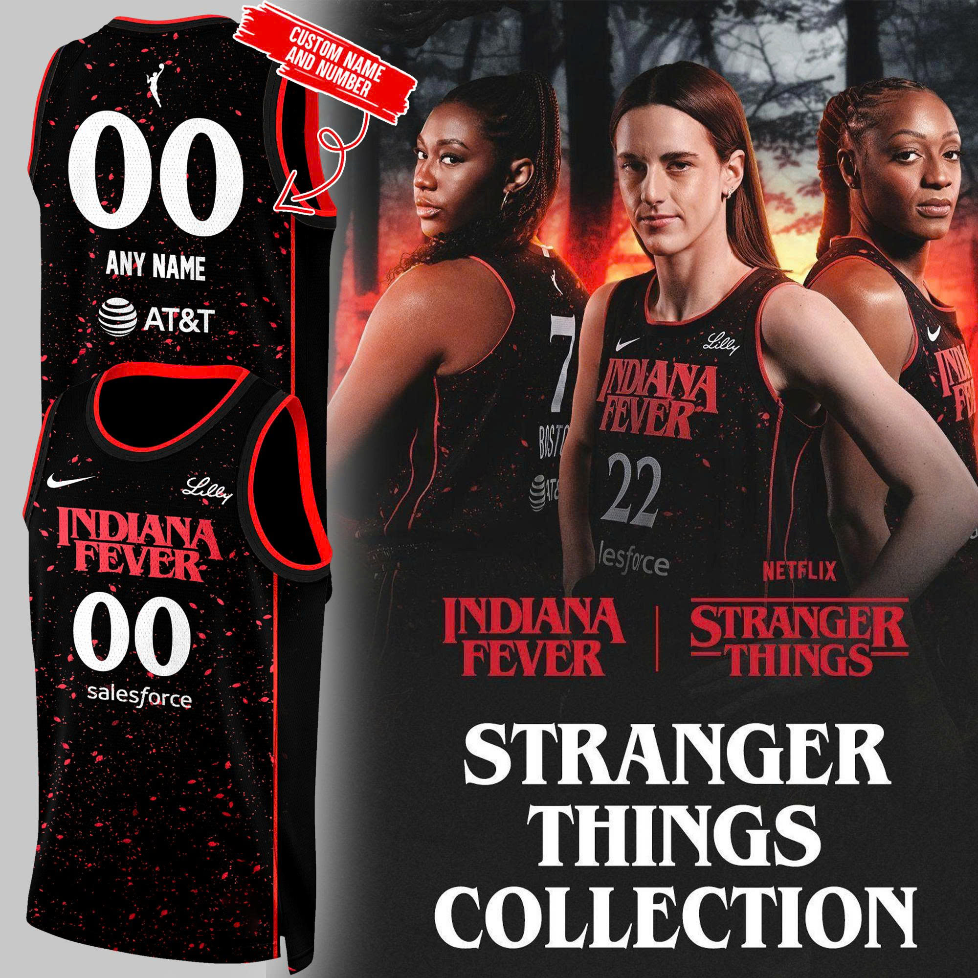 Custom Indiana Fever Stranger Things Rebel Swingman Black Jersey Gifts For Basketball Fan