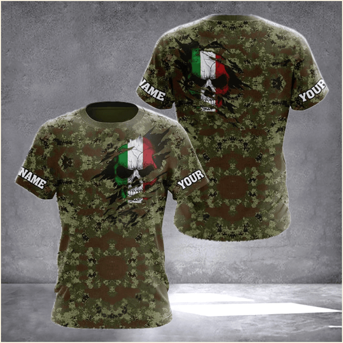 Custom Italy Flag Skull Camouflage T-Shirt Italian Men's Clothing Online Gifts For Italian