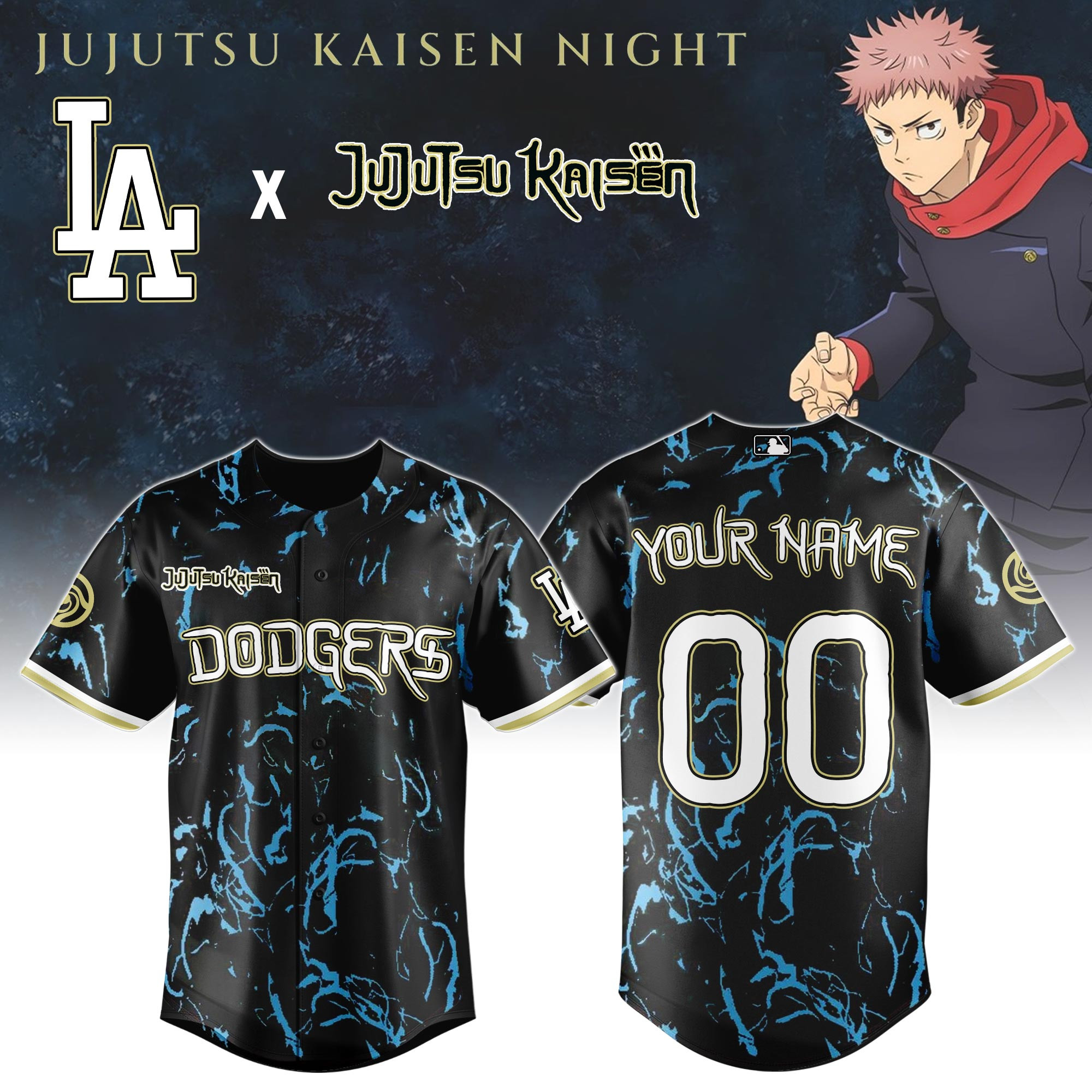 Custom Los Angeles Dodgers Mlb X Jujutsu Kaisen Night Jersey For Fans