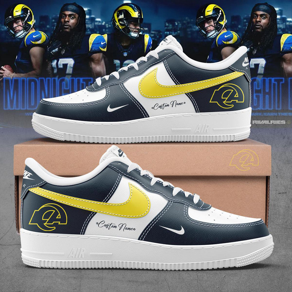Custom Los Angeles Rams Midnight Mod 2025 Air Force 1 Shoes Sneakers Los Angeles Rams Merch