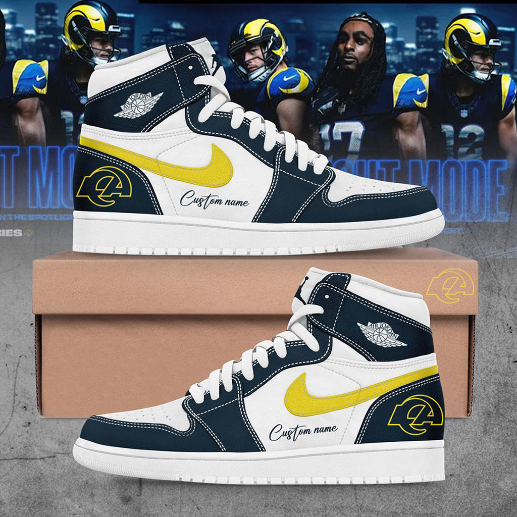 Custom Los Angeles Rams Midnight Mod 2025 Air Jordan 1 Shoes Sneakers Los Angeles Rams Merch