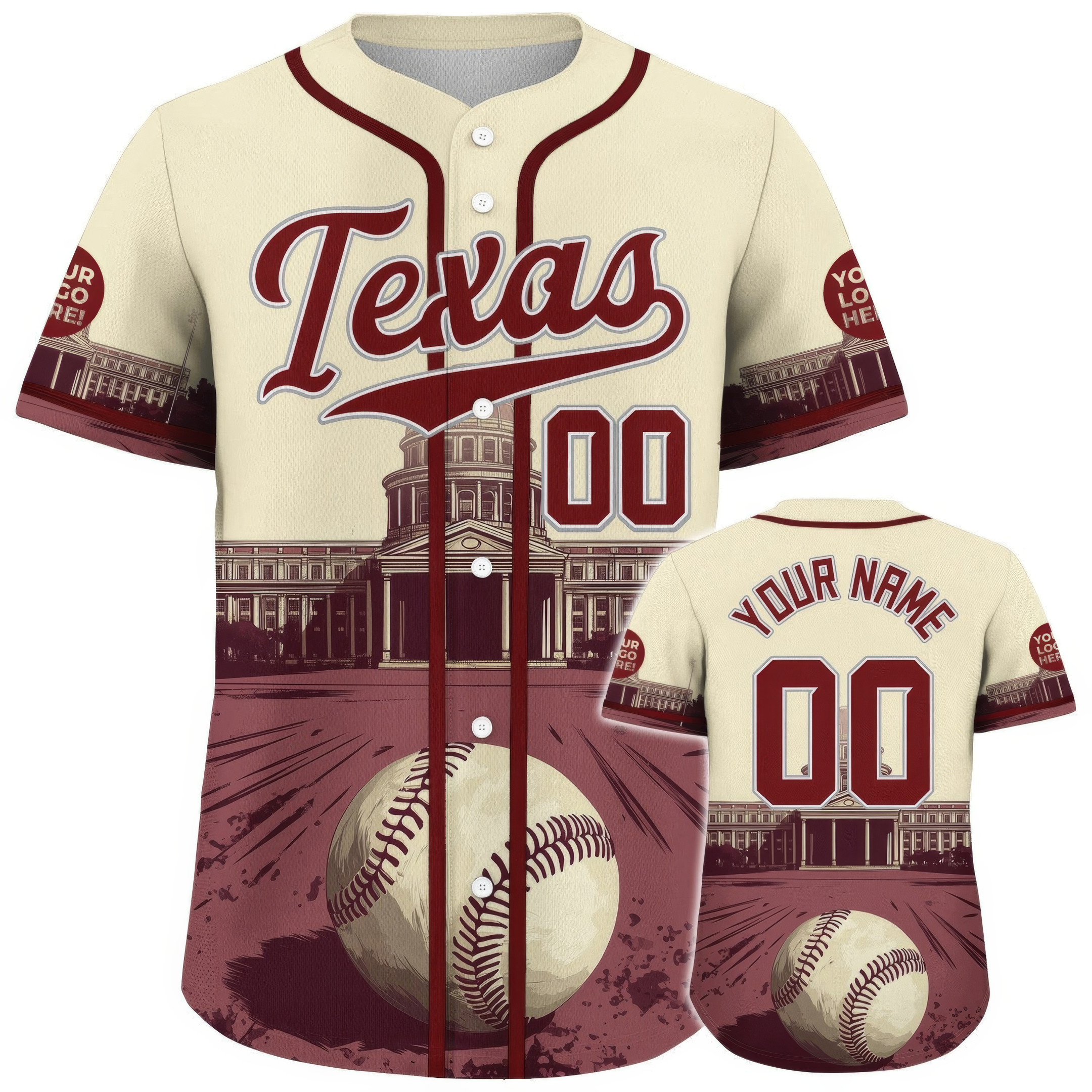 Custom Maroon Cream Texas Austin City State Capital Baseball Jersey Gifts For Son