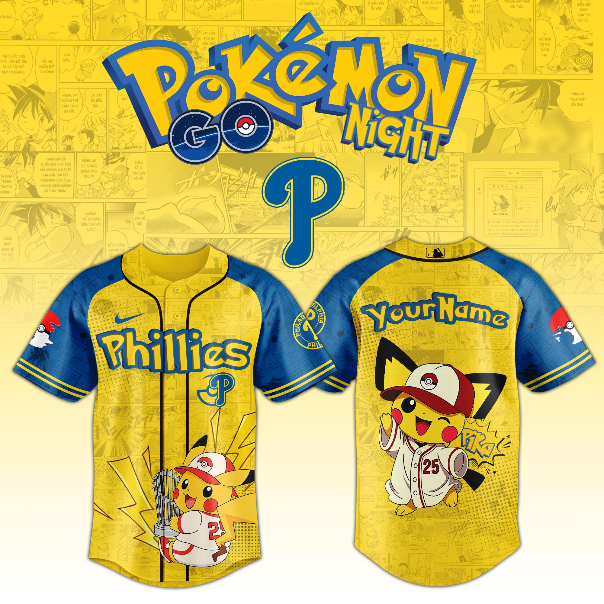 Custom Phillies X Pokemon Go Night 2025 Jersey Unique Gifts For Baseball Fans