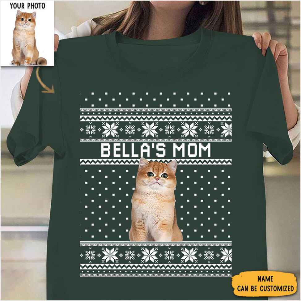 Custom Photo Cat Shirt Cute Christmas T-Shirts Top Christmas Birthday Gifts 2024 BFF Gifts Ideas