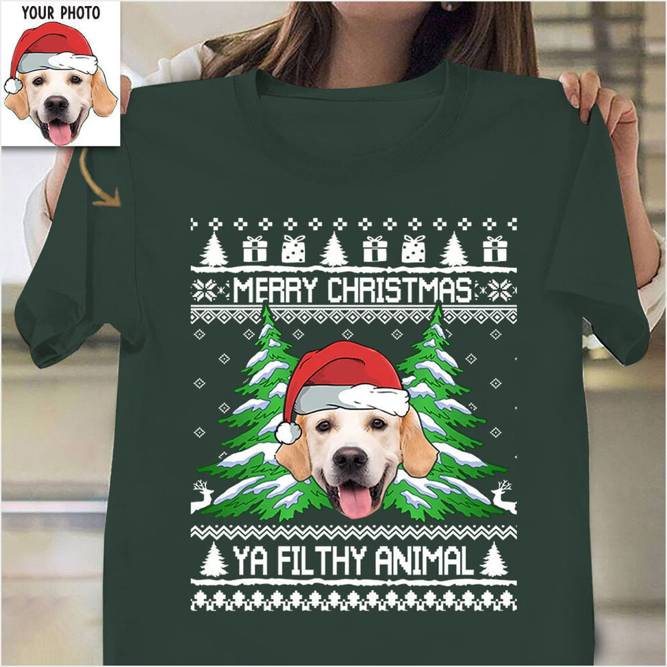 Custom Photo Golden Retriever Merry Christmas Ya Filthy Animal Shirt Gifts For Dog Lovers