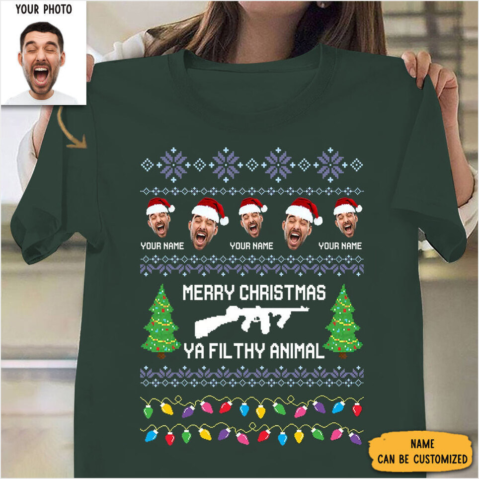 Custom Picture T-Shirts Merry Christmas Yafil Thy Animal Shirt Birthday Gifts For Gun Lovers