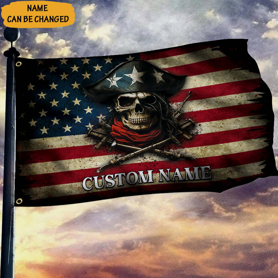 Custom Pirate Skull American Flag Vintage Old Pirate Skull And Crossbones Flag Outdoor Hanging