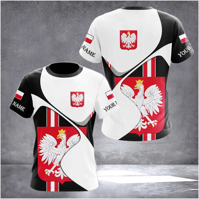 Custom Poland Coat Of Arms White Wave T-Shirt Polish Outfit Birthday Gifts For Polish