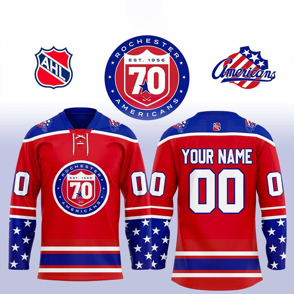 Custom Rochester Americans 70th Season Of Amerks Hockey Jersey Fan Merch Dad Gifts