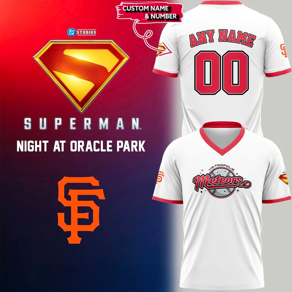Custom San Francisco Giants X Superman Night Metropolis Meteors V-neck T-Shirt Giants Merch