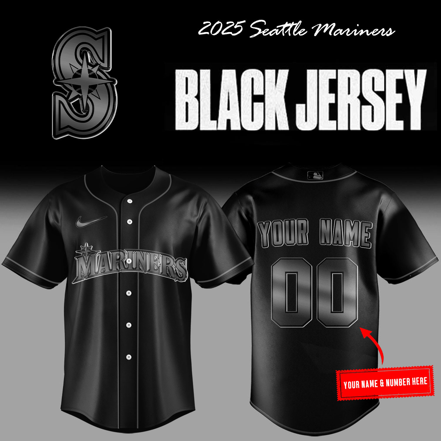 Custom Seattle Mariners Back In Black 2025 Jersey Unique Gifts For Baseball Fans