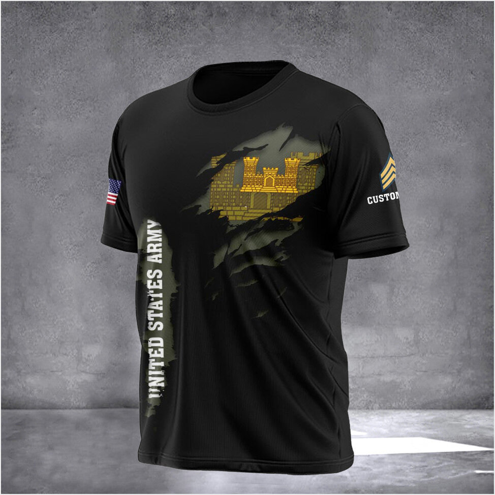 Custom Skull US Army Combat Engineer Veteran Shirt Never Underestimate An Old Man T-Shirt