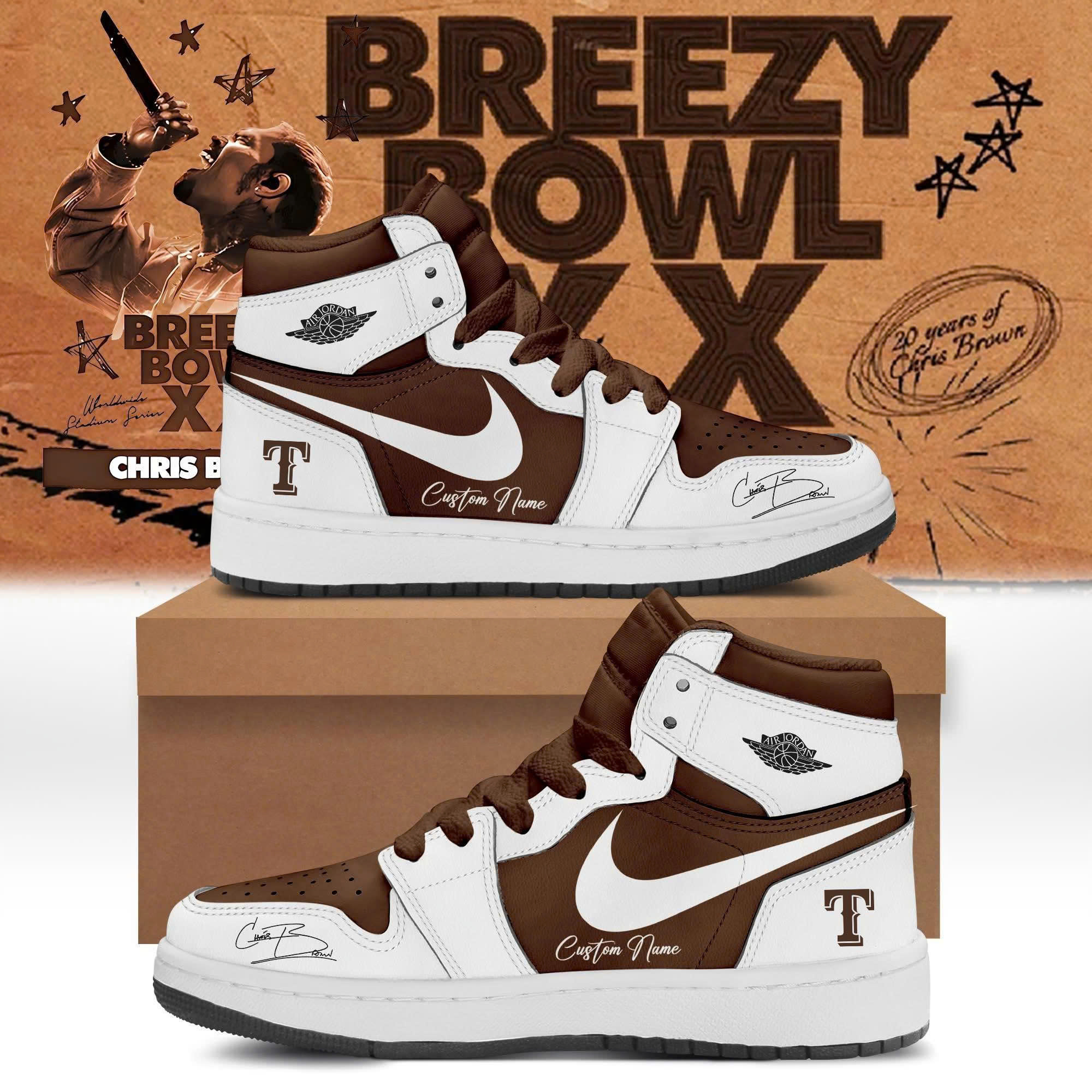 Custom Texas Rangers X Chris Brown Aj Shoes Breezy Bowl 2025 Best Baseball Fans Merch