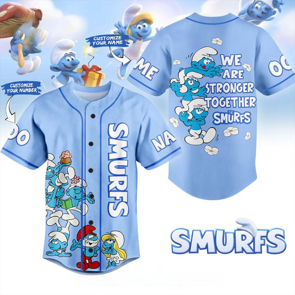 Custom The Smurfs Strong Together Special Baseball Jersey Smurfs Merch Son Gifts