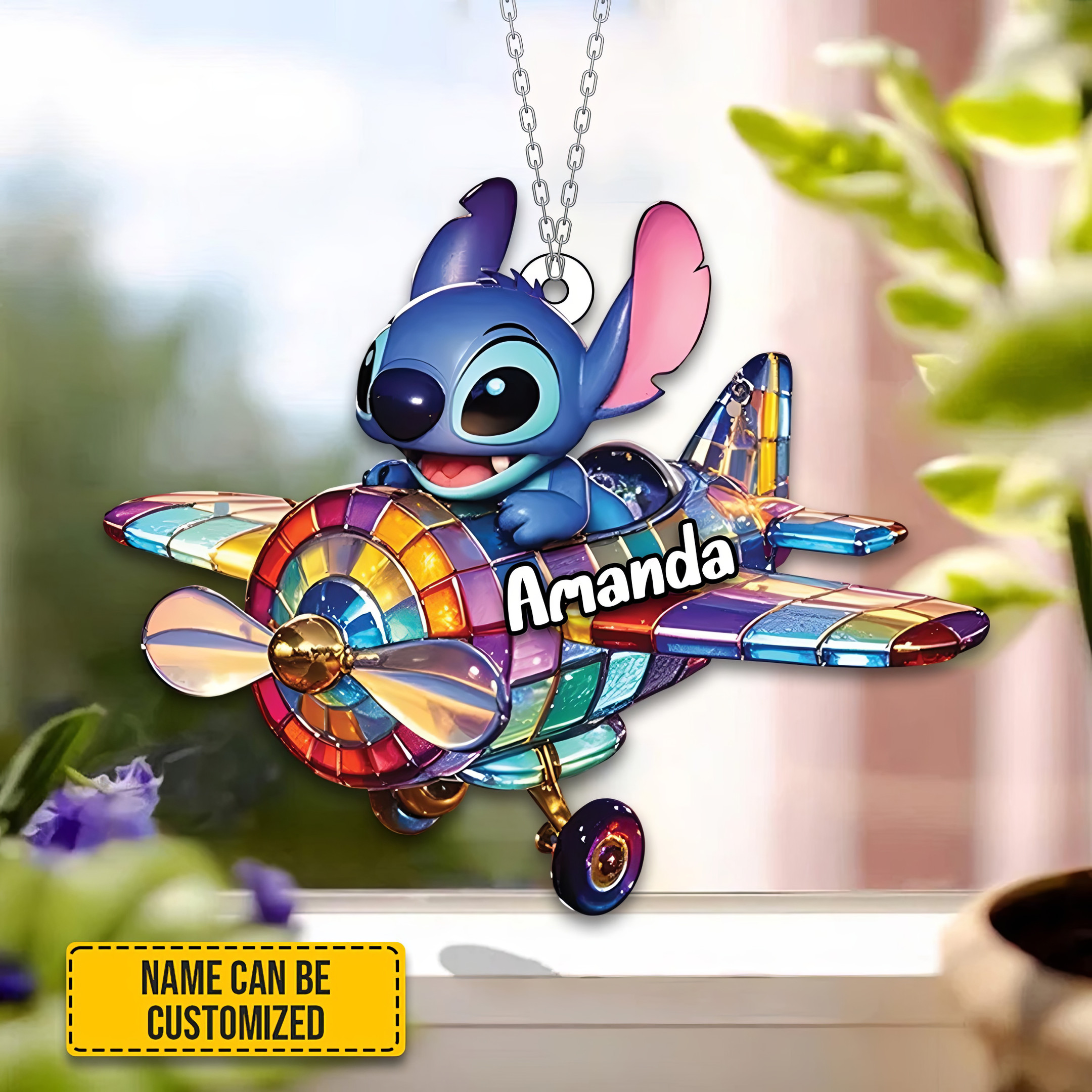 Customized Blue Stitch Plane Acrylic Window Ornament Gifts For Blue Ohana Fans