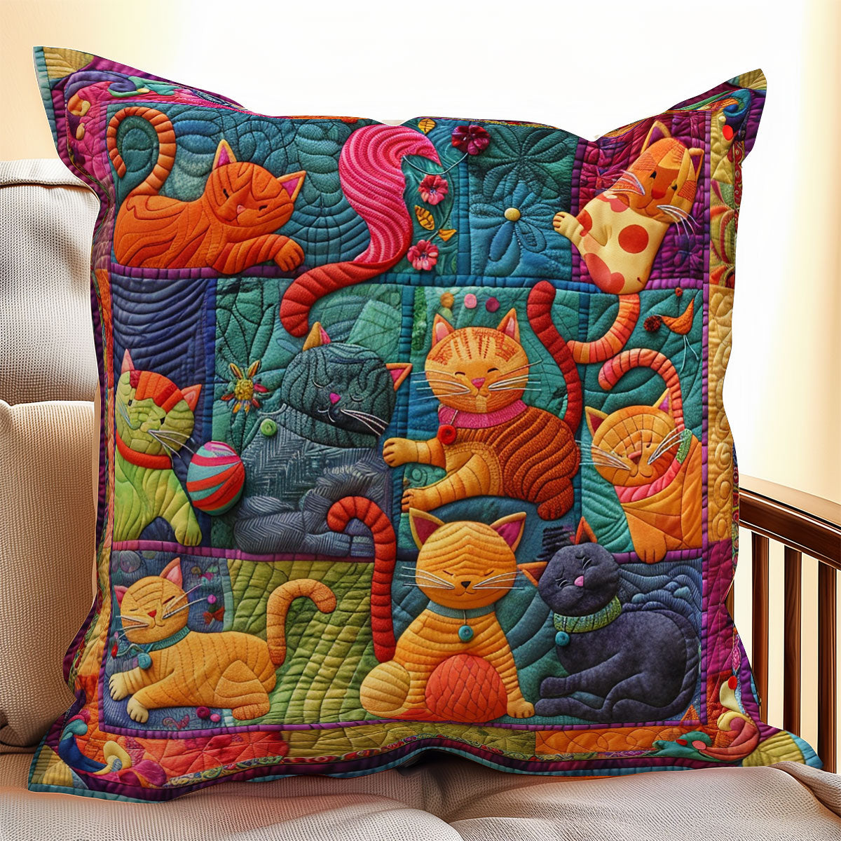 Cute Cats And Colorful Yarns Quilt Pillow Case Great Christmas Gift Ideas For Cat Lovers