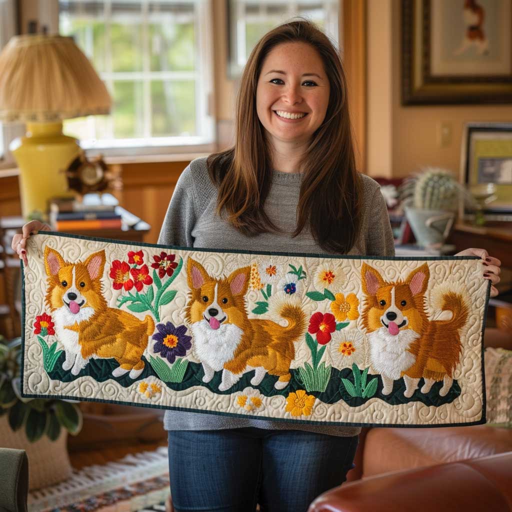 Cute Corgi Quilted Table Runner Decorations Merchandise Stuff Corgi Dog Gifts