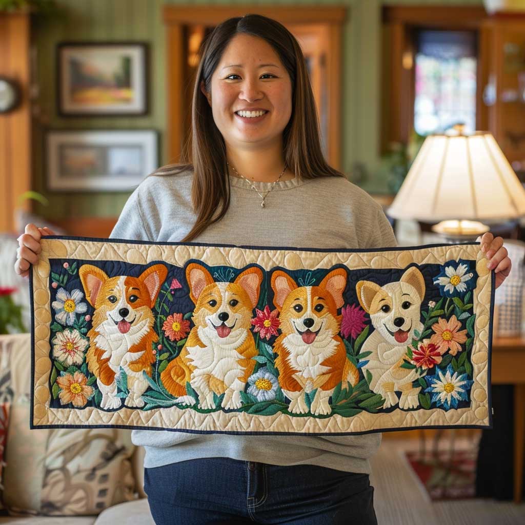 Cute Corgi Quilted Table Runner Dining Home Decor Corgi Christmas Gifts Dog Lovers
