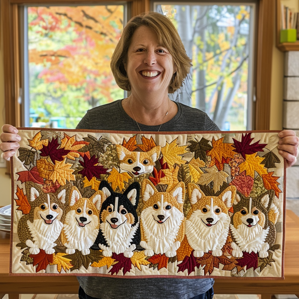 Cute Corgis Quilted Table Runner Dining Decor Themed Christmas Gfts For Corgie Lovers Onwers