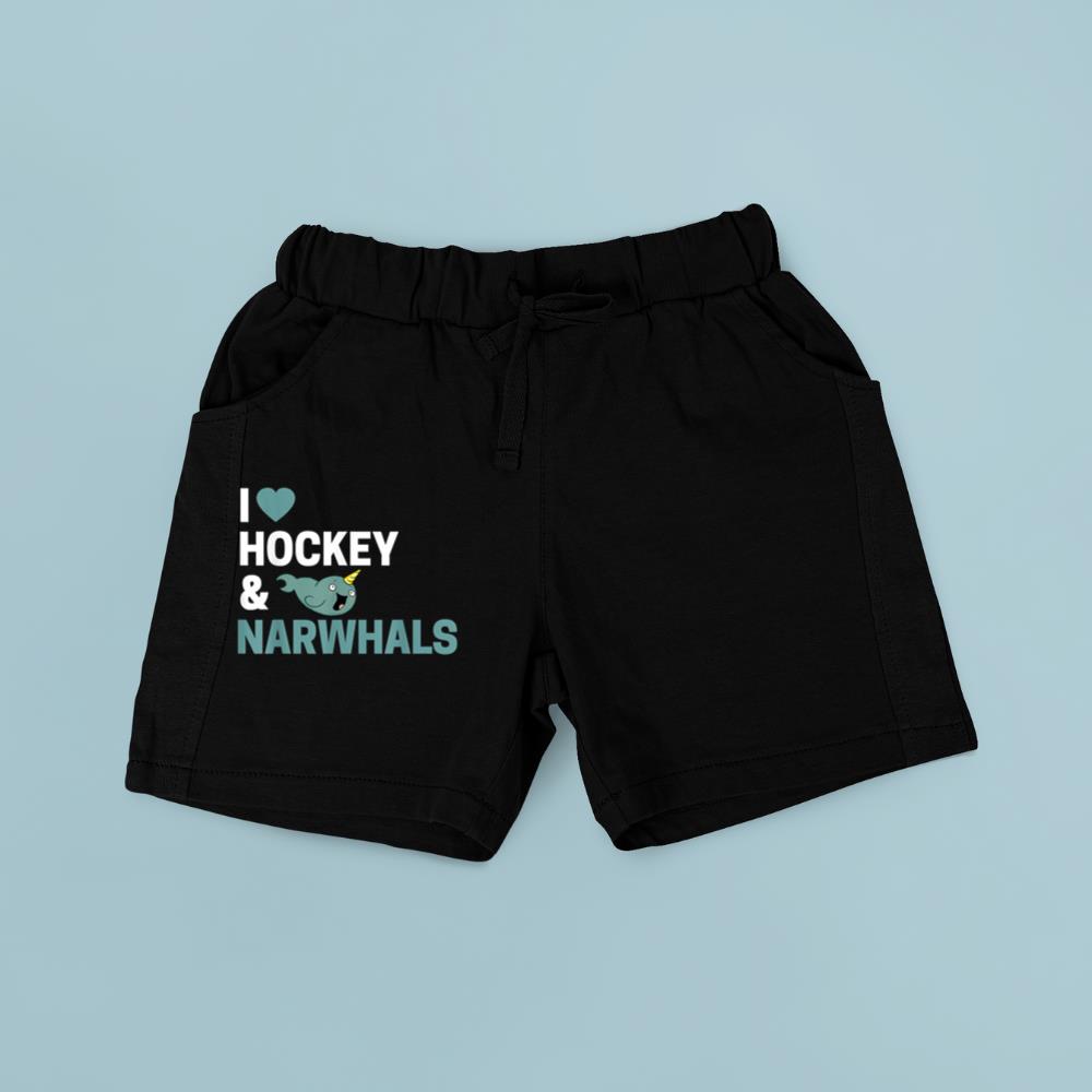 Cute Funny I Love Hockey & Narwhals T-Shirt For Ocean Lovers Short