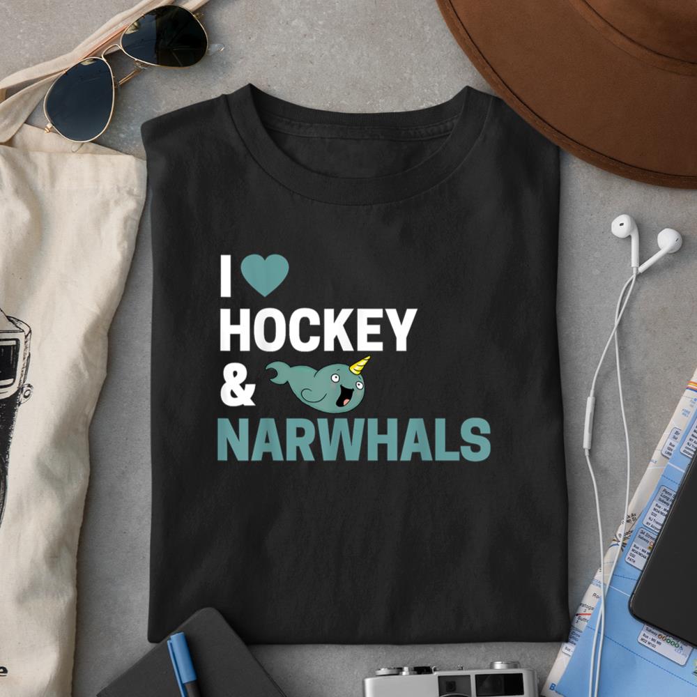 Cute Funny I Love Hockey & Narwhals T-Shirt For Ocean Lovers T-Shirt