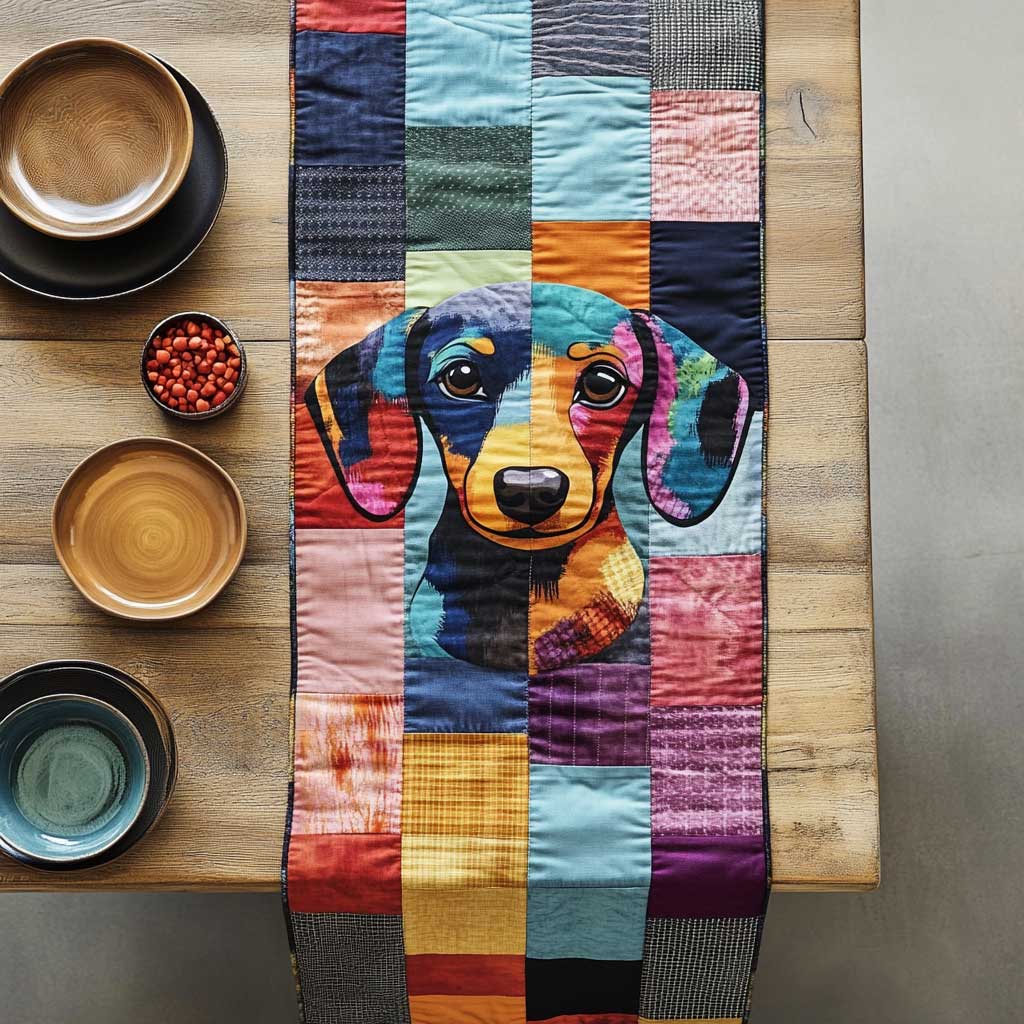 Dachshund Colorful Quilted Table Runner  Decorations Sausage Dog Christmas Gifts For Dog Lovers