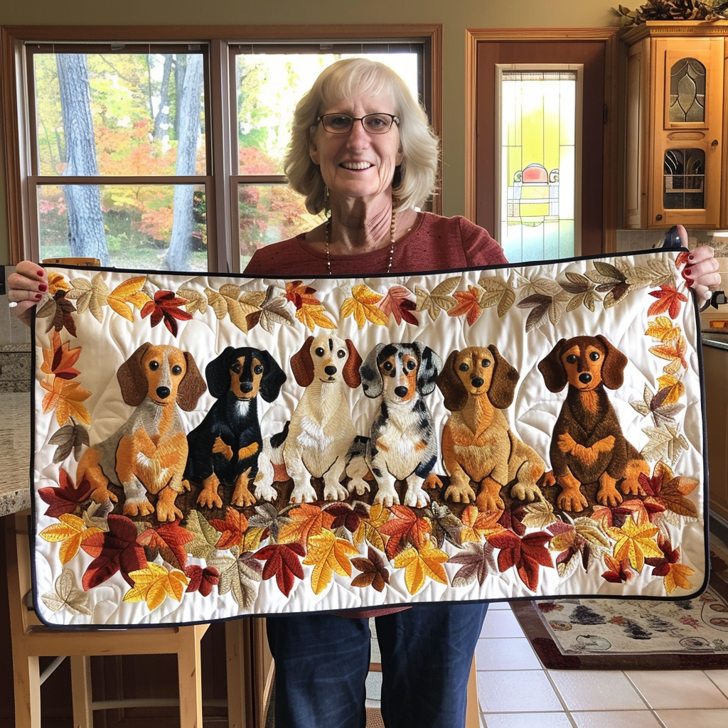 Dachshund Fall Vibe Quilted Table Runner Dining Home Decorations Sausauge DogThemed Gifts