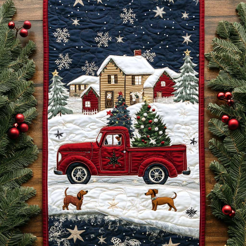 Dachshund Holiday Ride Quilted Table Runner Decorations Best Christmas Gifts For Dachshund Lovers