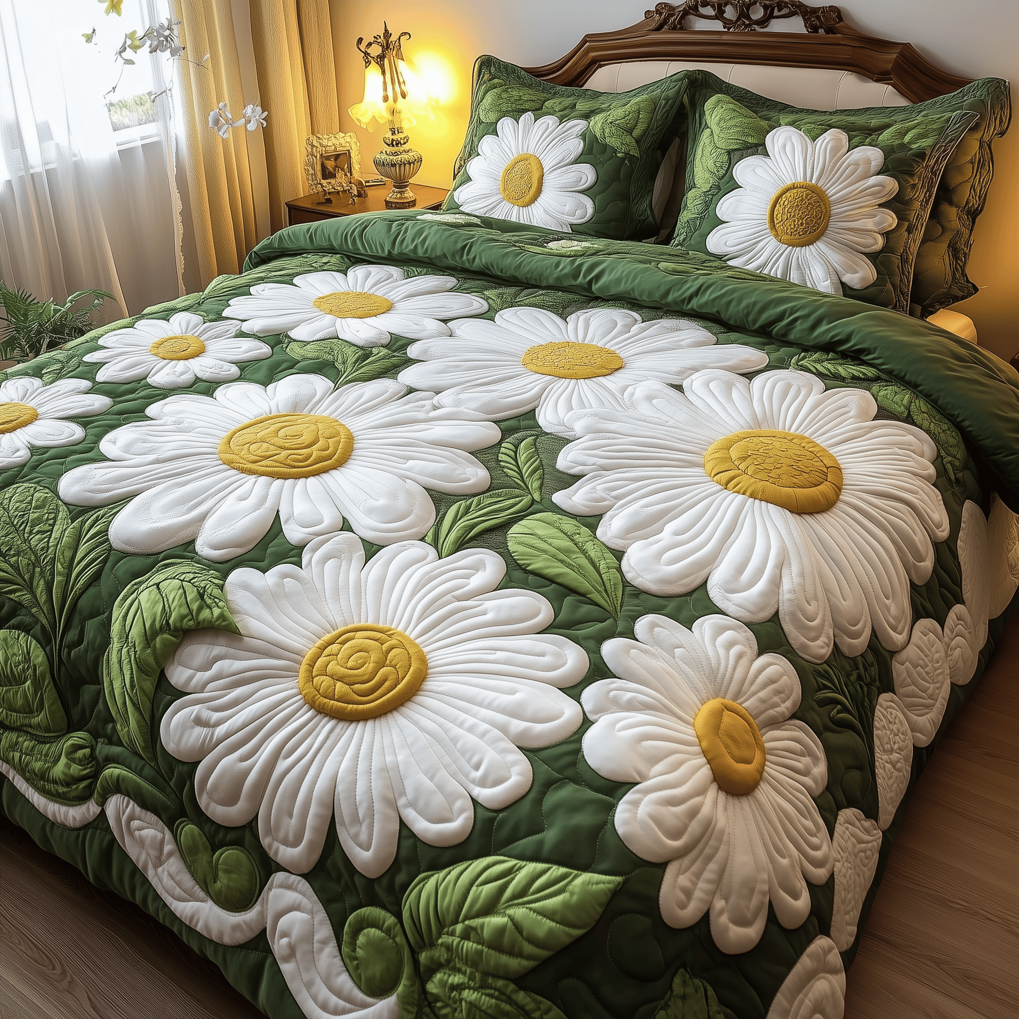 Daisy Garden Quilted Bedding Set Great Duvet Cover Bedspread Set Birthday Presents For Mum