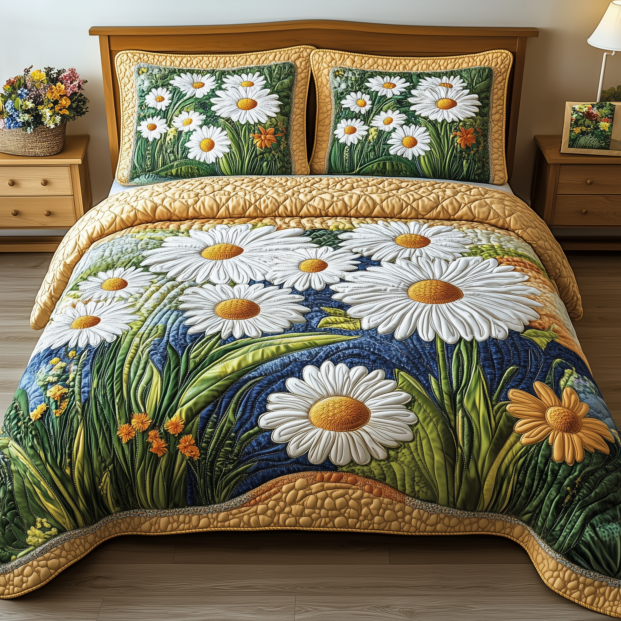 Daisy Garden Quilted Bedding Set Great Duvet Cover Bedspread Set Gifts For Mother In Law