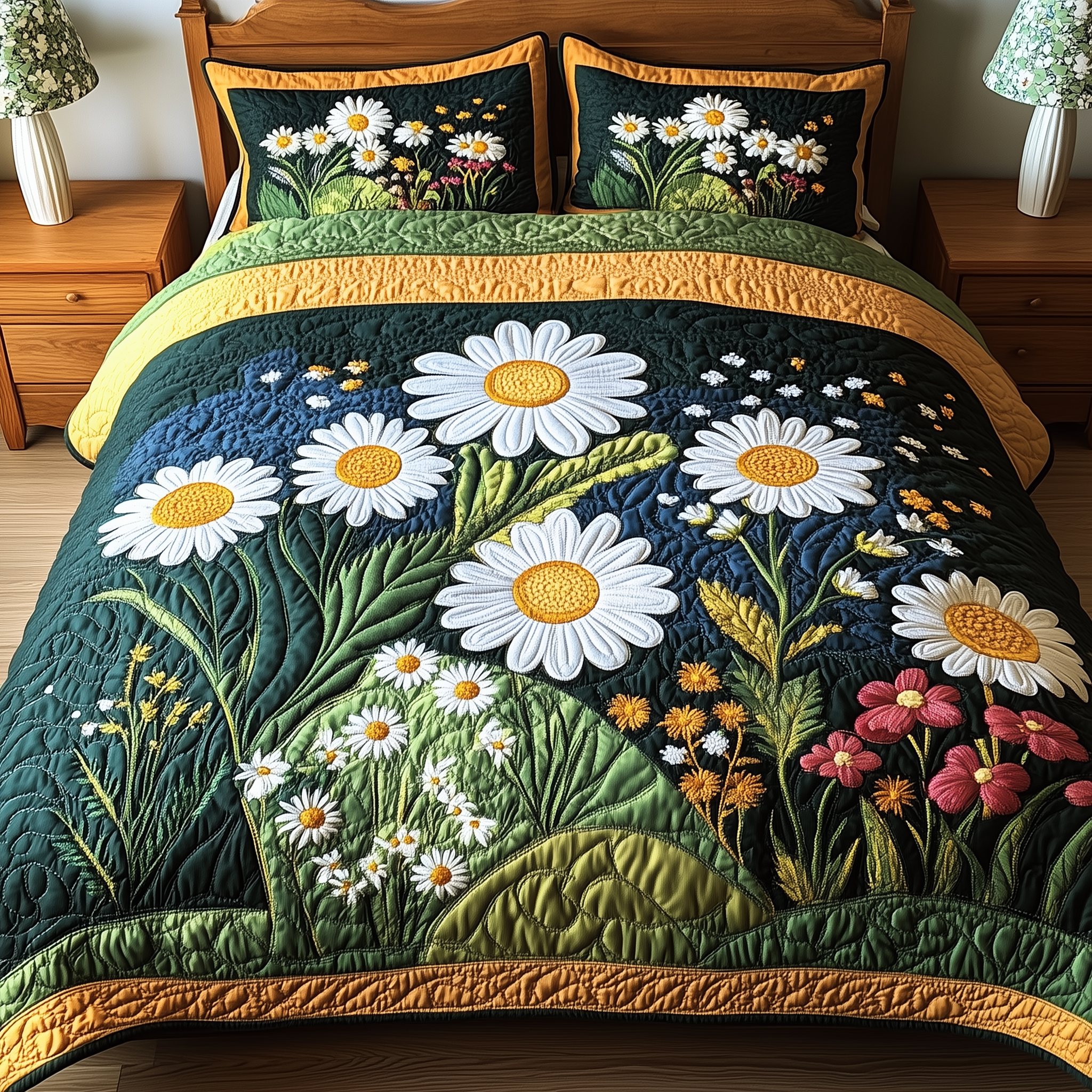 Daisy Garden Quilted Bedding Set Great Duvet Cover Bedspread Set Good Gifts For Mom