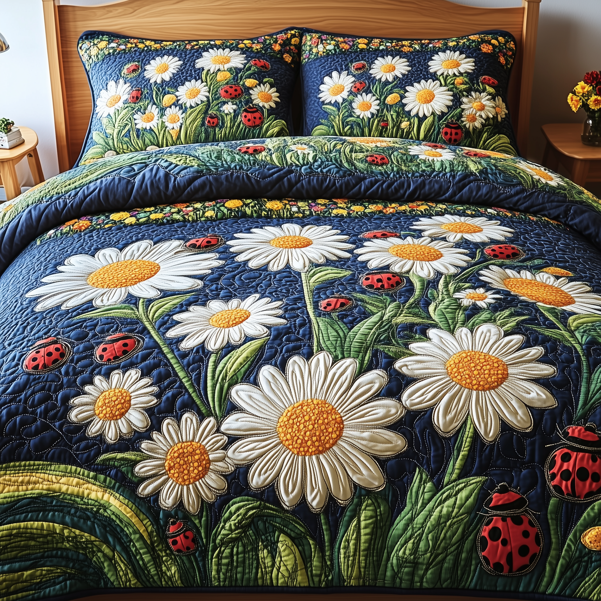 Daisy Garden Quilted Bedding Set Great Duvet Cover Bedspread Set Perfect Mother' Day Gifts
