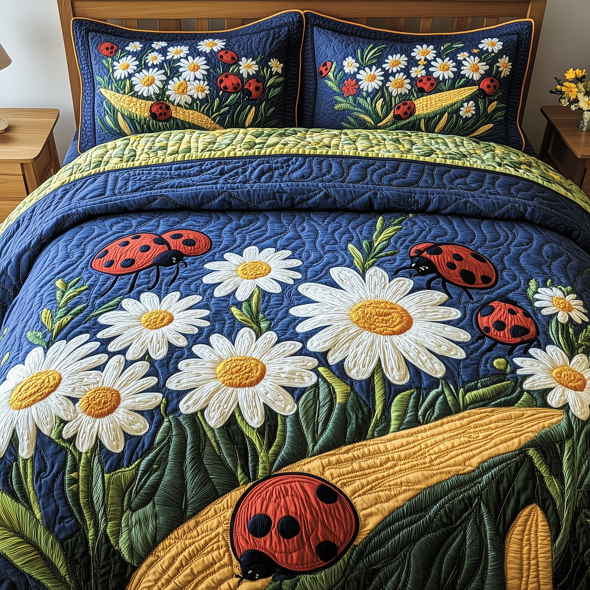 Daisy Garden Quilted Bedding Set Great Duvet Cover Bedspread Set Unique Mother's Day Gifts