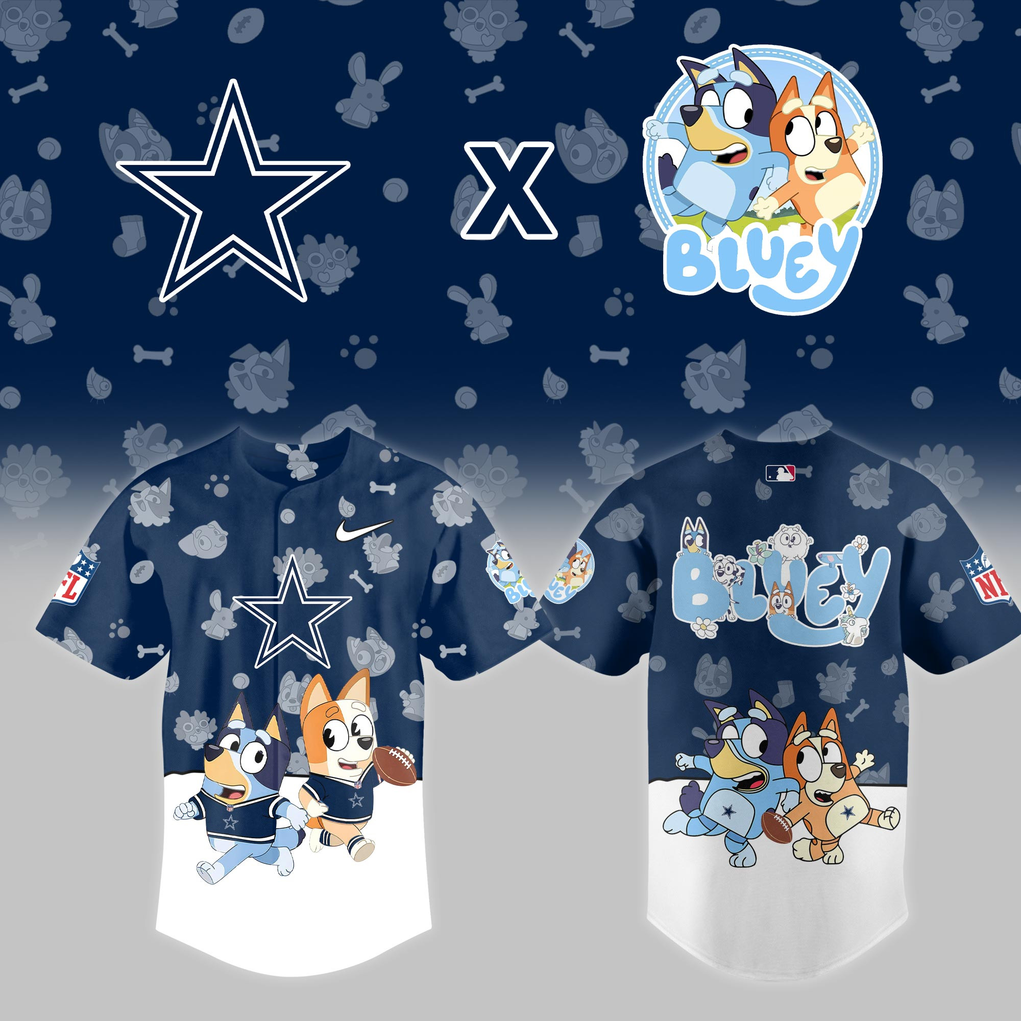 Dallas Cowboys Nfl X Bluey Night Baseball Jersey For Fans