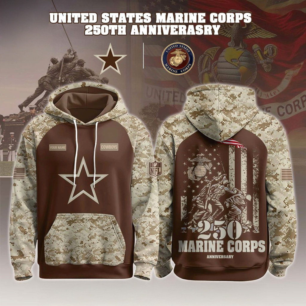 Dallas Cowboys USMC 250th Birthday Hoodie Dallas Cowboys Merch Gifts For Dudes