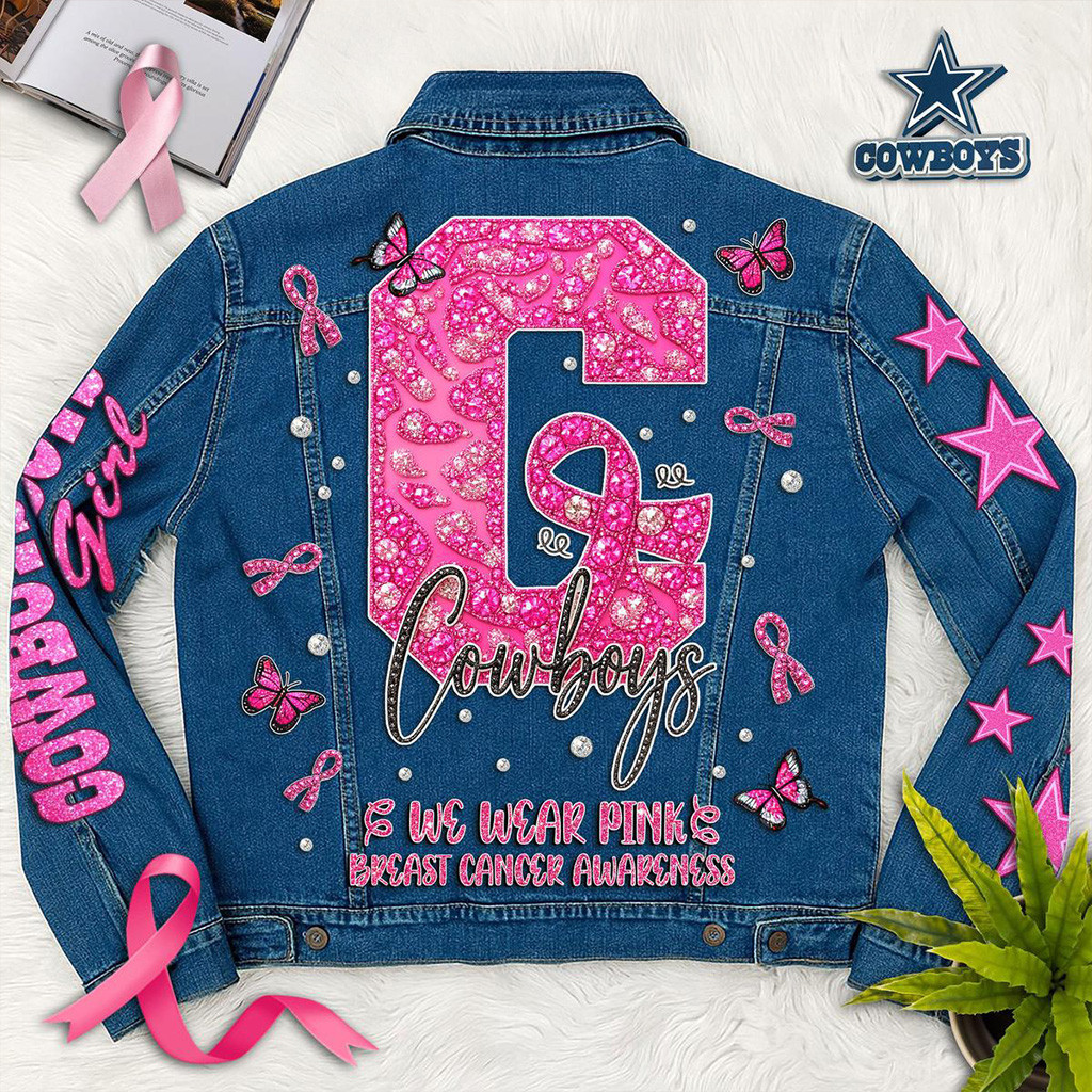 Dallas Cowboys We Wear Pink Breast Cancer Awareness Denim Jacket Dallas Cowboys Merch