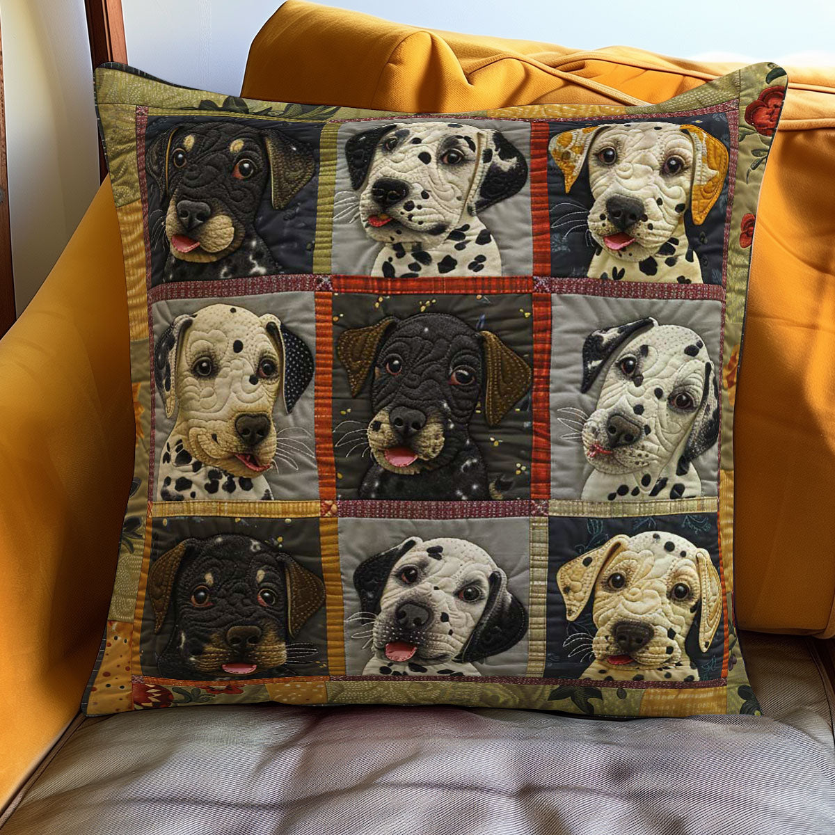 Dalmatian Cozy Quilt Pillow Case  Square Pillow Covers Themed Gift Items Christmas