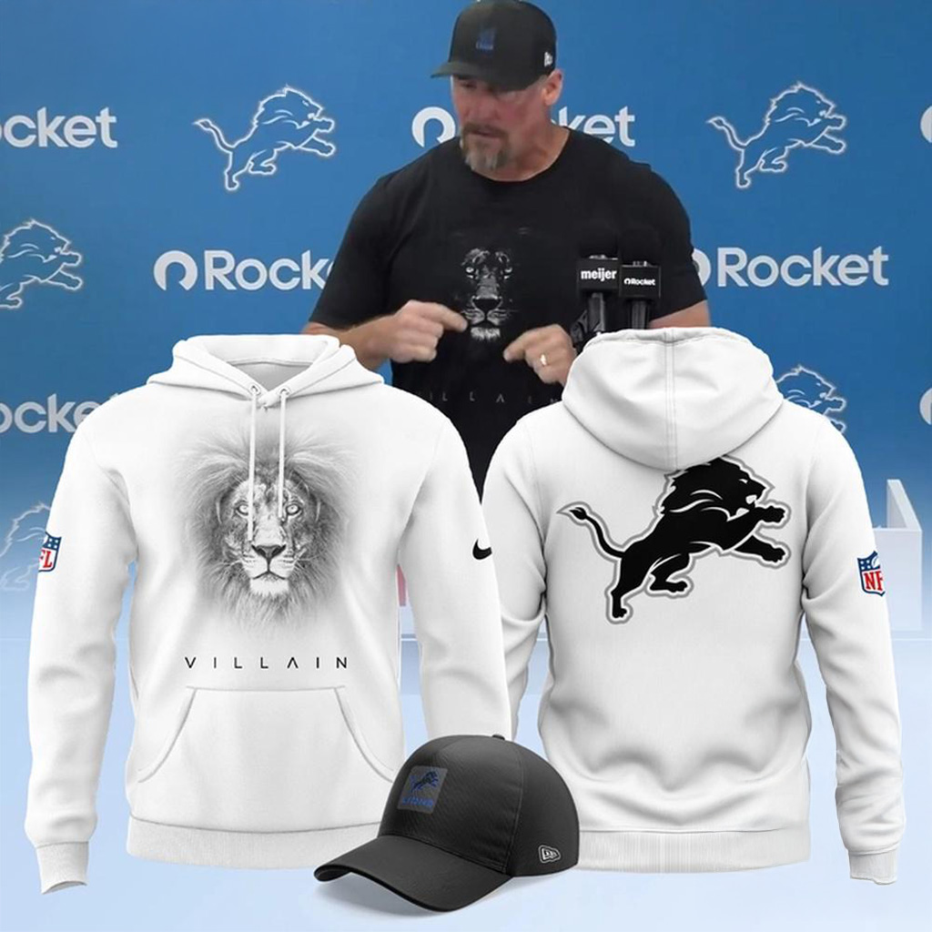 Dan Campbell Detroit Lions Villain 2025 White Hoodie Detroit Lions Merch Dad Gifts