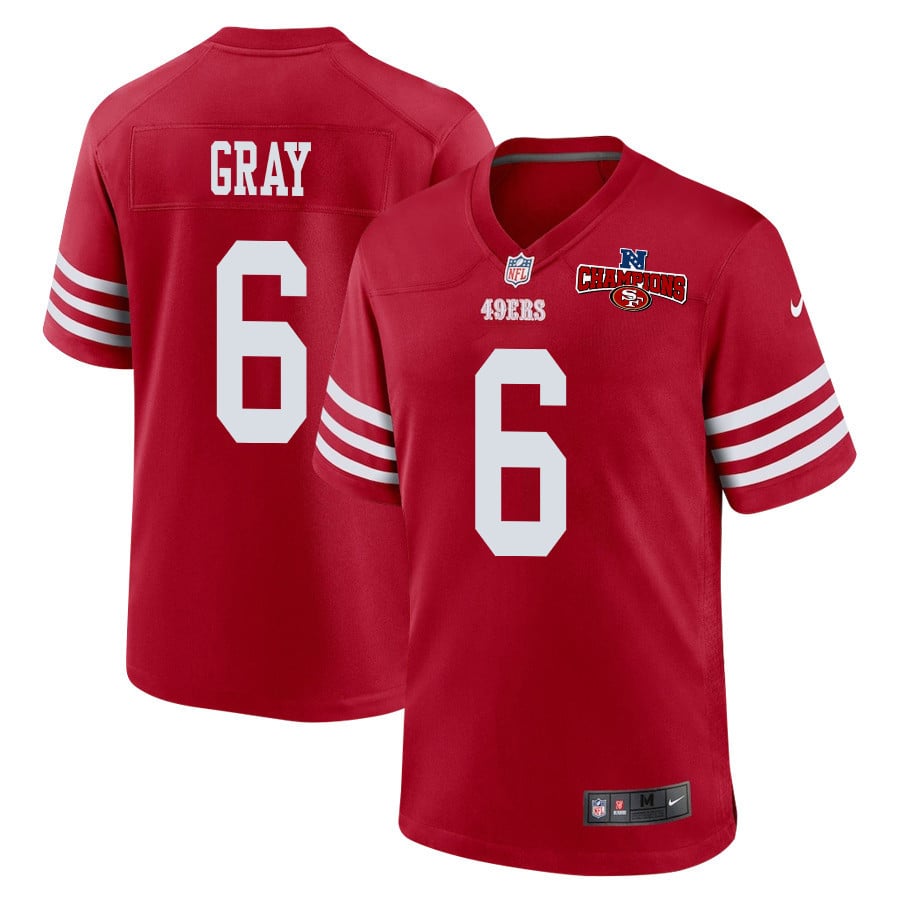 Danny Gray 6 San Francisco 49ers NFC Champions Patch Game Men Jersey - Scarlet - JSDV815
