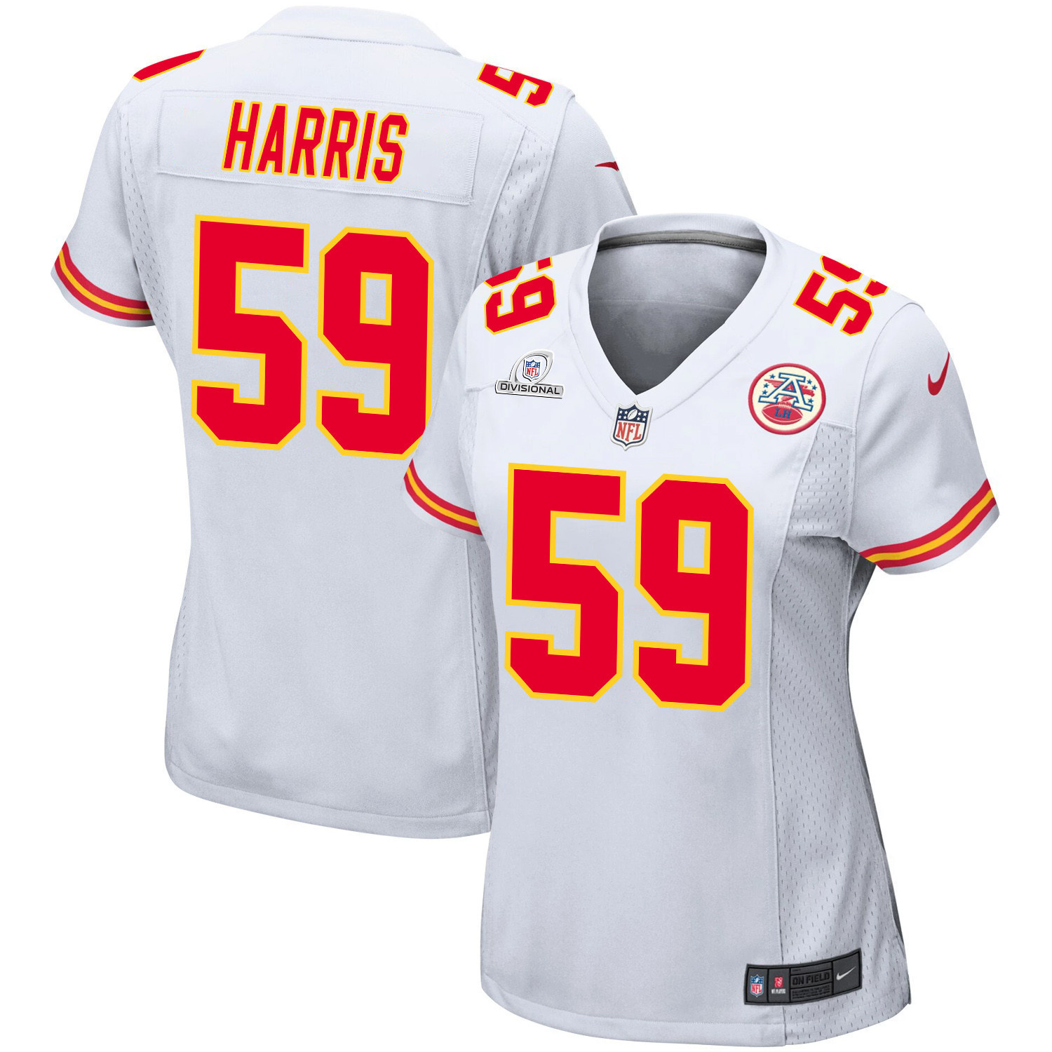 Darius Harris 59 Kansas City Chiefs Super Bowl LVIII Patch Game Women Jersey - White - JSDV506
